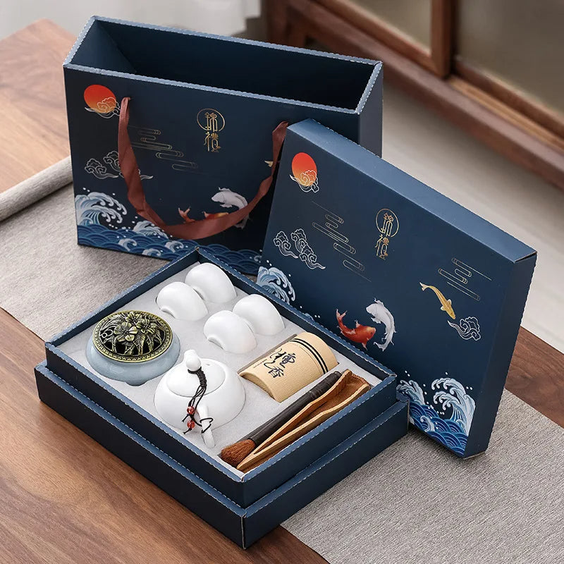 Set de Té ceremonial chino tradicional con incienso de sándalo