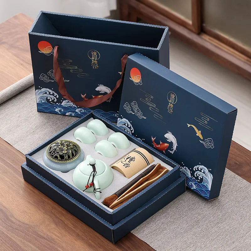 Set de Té ceremonial chino tradicional con incienso de sándalo