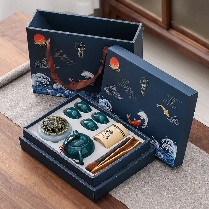 Set de Té ceremonial chino tradicional con incienso de sándalo