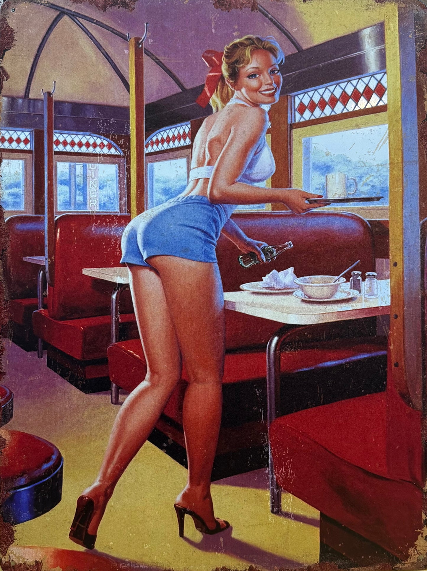 Letrero de Chica en Diner - Restaurante