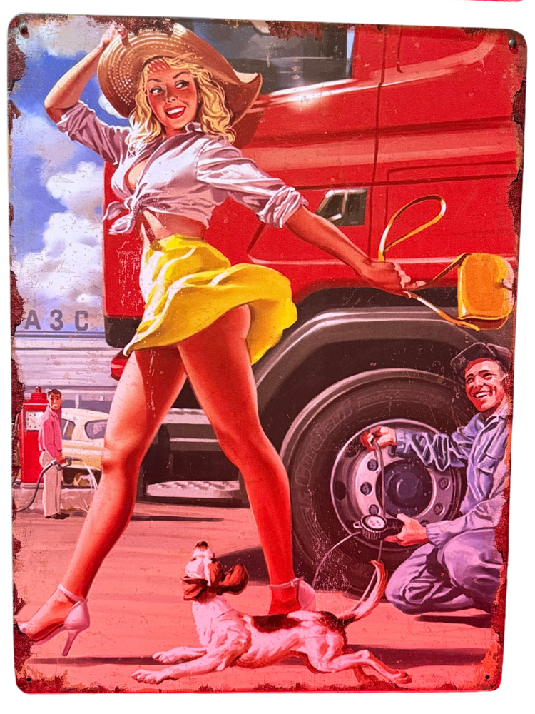 Letrero de Chica con Mecánico