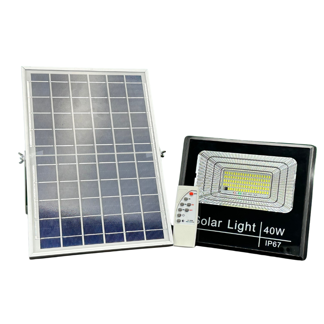 Lámpara Solar de 40W con Panel Solar Independiente para terraza y estacionamiento.