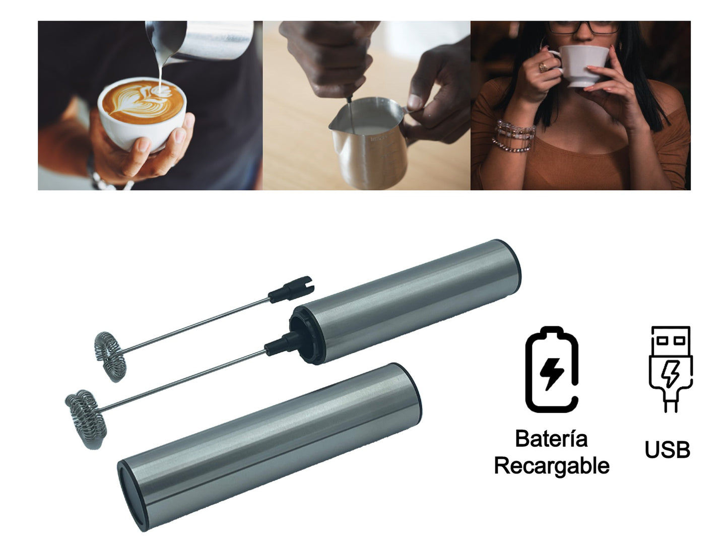 Espumador Samourai batidor eléctrico para café de Acero Inoxidable